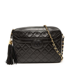 シャネル マトラッセ ココマーク タッセル チェーン ショルダーバッグ ブラック ゴールド ラムスキン レディース CHANEL 【中古】