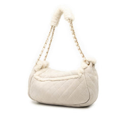 シャネル マトラッセ ココマーク アコーディオンバッグ チェーン ショルダーバッグ グレー ムートン レディース CHANEL 【中古】