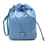プラダ テスート 三角ロゴプレート ポーチ 巾着 ハンドバッグ ブルー ナイロン レザー レディース PRADA 中古