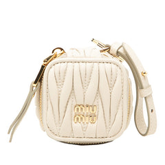 ミュウミュウ マテラッセ キーホルダー バッグチャーム グレージュ レザー レディース MIUMIU 中古