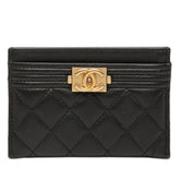 シャネル ココマーク ボーイシャネル カードケース パスケース ブラック ラムスキン レディース CHANEL 【中古】
