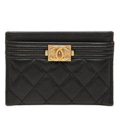 シャネル ココマーク ボーイシャネル カードケース パスケース ブラック ラムスキン レディース CHANEL 【中古】