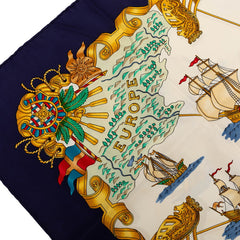 エルメス カレ90 VOILES DE LUMIERE 光の帆船 スカーフ 大判 ネイビー マルチカラー シルク レディース HERMES 【中古】