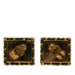 シャネル ココマーク ヴィンテージ スクエア イヤリング ゴールド ブラック メッキ レザー レディース CHANEL 【中古】