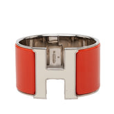 エルメス クリッククラック XL GM エナメルブレスレット バングル シルバー オレンジ ホワイト メタル レディース HERMES 【中古】