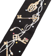 エルメス ツイリー Les Cles a Pois レ クレ ア ポア スカーフ リボン ブラック シルク レディース HERMES 中古
