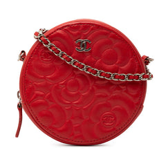 シャネル ココマーク カメリア チェーンショルダーバッグ ポシェット レッド レザー レディース CHANEL 【中古】