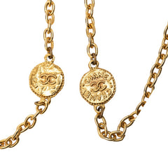 シャネル ココマーク ロゴ メダルモチーフ ロング ネックレス ゴールド メッキ レディース CHANEL 【中古】