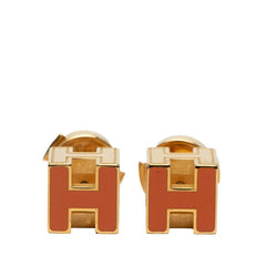 エルメス カージュドアッシュ Hキューブ スタッド ピアス ゴールド オレンジ メッキ レディース HERMES 【中古】