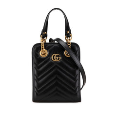 グッチ GGマーモント キルティング ミニ ハンドバッグ ショルダーバッグ 2WAY 696123 ブラック レザー レディース GUCCI 中古