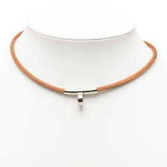 エルメス キテ チョーカー シルバー ブラウン メタル レザー レディース HERMES 【中古】