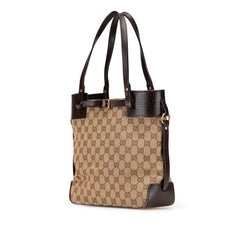 グッチ GGキャンバス トートバッグ ハンドバッグ 107757 ベージュ ブラウン キャンバス レザー レディース GUCCI 【中古】
