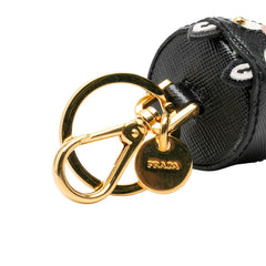 プラダ ビーバーモチーフ キーホルダー チャーム ホワイト ブラック ゴールド メッキ サフィアーノレザー レディース PRADA 中古