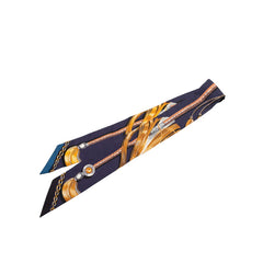 エルメス ツイリー CAVALCADES 騎馬行進 スカーフ ネイビー ブラウン シルク レディース HERMES 【中古】