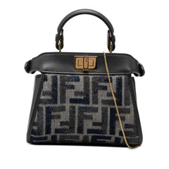 フェンディ ズッカ ナノ ピーカブー ハンドバッグ ショルダーバッグ 2WAY 7AS294 ネイビー キャンバス レザー レディース FENDI 【中古】