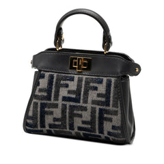 フェンディ ズッカ ナノ ピーカブー ハンドバッグ ショルダーバッグ 2WAY 7AS294 ネイビー キャンバス レザー レディース FENDI 【中古】