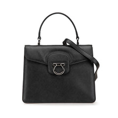 サルヴァトーレフェラガモ ガンチーニ ハンドバッグ ショルダーバッグ 2WAY ブラック シルバー レザー レディース Salvatore Ferragamo 【中古】