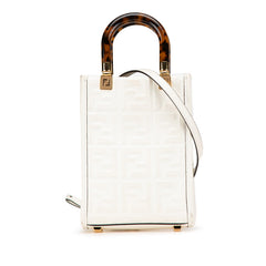 フェンディ サンシャイン ショッパー ハンドバッグ ショルダーバッグ 2WAY 8BS051 ホワイト ブラウン レザー レディース FENDI 中古
