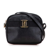 サルヴァトーレフェラガモ ヴァラ リザード型押し ショルダーバッグ ブラック レザー レディース Salvatore Ferragamo 【中古】