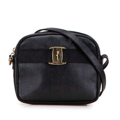サルヴァトーレフェラガモ ヴァラ リザード型押し ショルダーバッグ ブラック レザー レディース Salvatore Ferragamo 【中古】