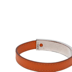 エルメス プスプス ブレスレット □G刻印 オレンジ系 シルバー メタル レザー レディース HERMES 【中古】