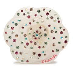 シャネル カメリア ピンブローチ 04A ホワイト マルチカラー プラスチック ラインストーン レディース CHANEL 【中古】