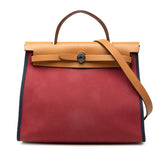 エルメス エールバッグ ジップPM ハンドバッグ ショルダーバッグ 2WAY レッド ネイビー キャンバス レザー レディース HERMES 【中古】