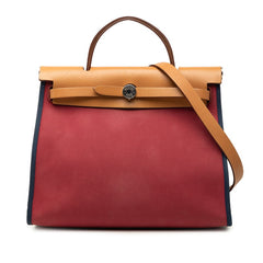 エルメス エールバッグ ジップPM ハンドバッグ ショルダーバッグ 2WAY レッド ネイビー キャンバス レザー レディース HERMES 【中古】