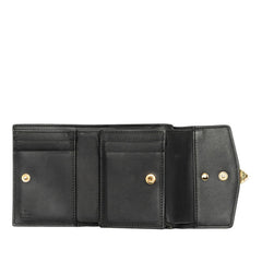 グッチ シェリーライン シルヴィ 三つ折り財布 476081 ブラック ゴールド レザー レディース GUCCI 中古