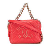 シャネル マトラッセ スタッズ ココマーク チェーンショルダーバッグ レッド ゴールド ラムスキン レディース CHANEL 【中古】