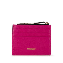 ヴェルサーチェ ヴィルトゥス バイカラー カードケース コインケース パープル ピンク レザー レディース VERSACE 【中古】