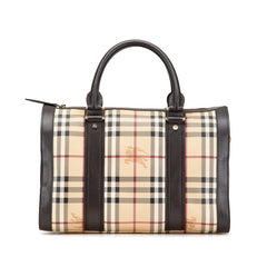 バーバリー ノバチェック シャドーホース ハンドバッグ ボストンバッグ ベージュ ブラウン PVC レザー レディース BURBERRY 【中古】