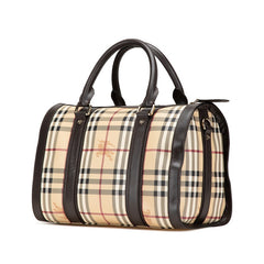 バーバリー ノバチェック シャドーホース ハンドバッグ ボストンバッグ ベージュ ブラウン PVC レザー レディース BURBERRY 【中古】