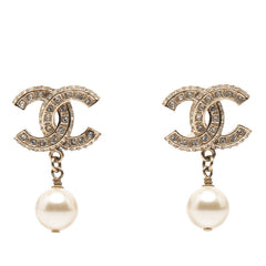 シャネル ココマーク ラインストーン ピアス シャンパンゴールド メッキ フェイクパール レディース CHANEL 【中古】