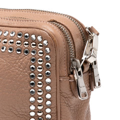 ミュウミュウ リボン モチーフ ショルダーバッグ ピンクベージュ レザー ラインストーン レディース MIUMIU 【中古】