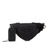 プラダ トライアングル クロシェ 斜め掛け ショルダーバッグ ブラック ラフィア レディース PRADA 【中古】