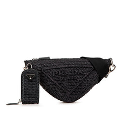 プラダ トライアングル クロシェ 斜め掛け ショルダーバッグ ブラック ラフィア レディース PRADA 中古