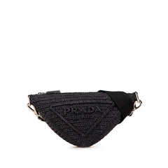 プラダ トライアングル クロシェ 斜め掛け ショルダーバッグ ブラック ラフィア レディース PRADA 中古