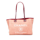 シャネル ドーヴィルMM トートバッグ ショルダーバッグ ピンク レッド キャンバス レザー レディース CHANEL 【中古】