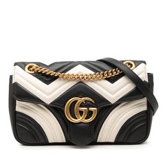 グッチ GGマーモント キルティング チェーン ショルダーバッグ 443497 ブラック ホワイト レザー レディース GUCCI 中古