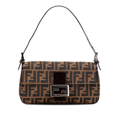 フェンディ ズッカ マンマバケット ハンドバッグ ワンショルダーバッグ ブラウン キャンバス レザー レディース FENDI 【中古】