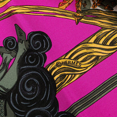 エルメス カレ90 Au FIL de la SOIE 絹糸の赴くままに スカーフ ピンク ブラウン マルチカラー シルク レディース HERMES 【中古】