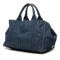 プラダ 三角ロゴプレート カナパ ハンドバッグ ショルダーバッグ 2WAY 1BG642 ブルー デニム レディース PRADA 中古