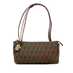 フェンディ ズッキーノ ハンドバッグ ポーチ 8BR513 カーキグリーン ブラウン ピンク キャンバス レザー レディース FENDI 【中古】