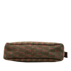 フェンディ ズッキーノ ハンドバッグ ポーチ 8BR513 カーキグリーン ブラウン ピンク キャンバス レザー レディース FENDI 【中古】