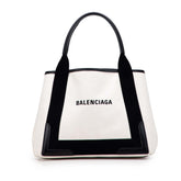 バレンシアガ ネイビーカバス S ハンドバッグ 339933 アイボリー ブラック キャンバス レザー レディース BALENCIAGA 【中古】