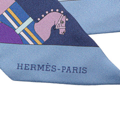 エルメス ツイリー Rocabar ロカバール 馬柄 スカーフ パープル ネイビー マルチカラー シルク レディース HERMES 【中古】