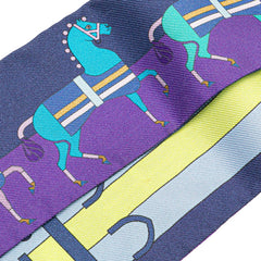 エルメス ツイリー Rocabar ロカバール 馬柄 スカーフ パープル ネイビー マルチカラー シルク レディース HERMES 【中古】