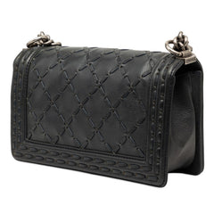 シャネル ボーイシャネル25 斜め掛け チェーン ショルダーバッグ ネイビー マットキャビアスキン レディース CHANEL 【中古】
