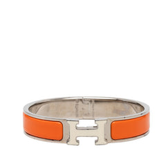 エルメス クリックH PM ブレスレット バングル シルバー オレンジ アイボリ メタル レディース HERMES 【中古】